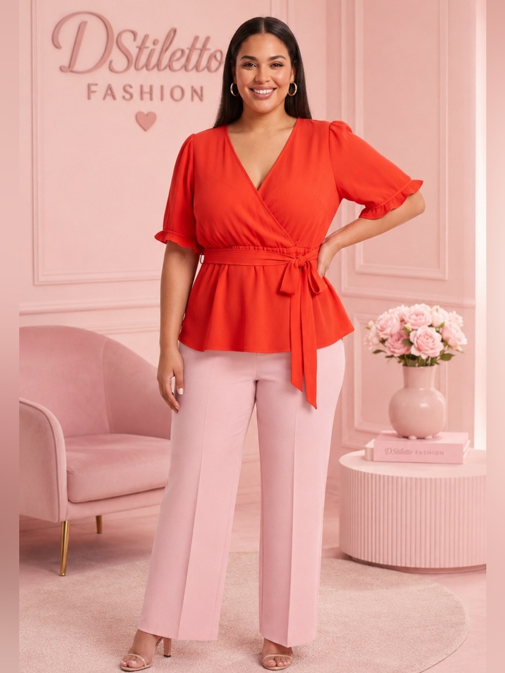 TORRID Vibrant Orange front tie short sleeve Peplum Top plus size 4x